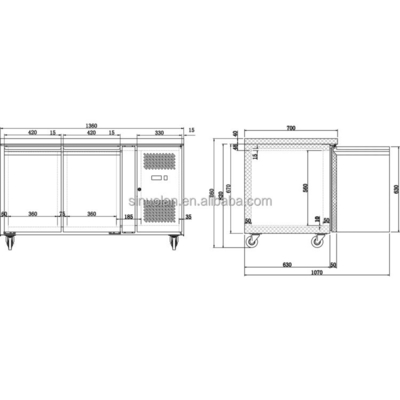 Wholesale Price 2 Door Under Counter Refrigerator Freezer Refrigerator-Undercounter-Regular Fresh Table Chiller